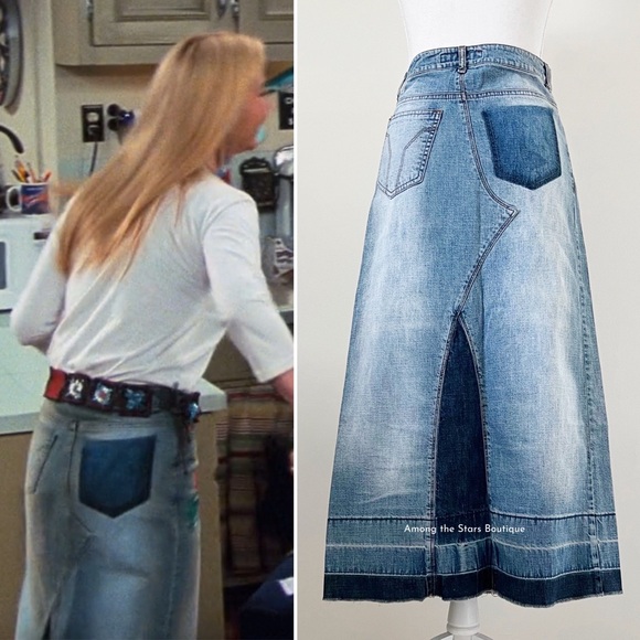 Extremely Rare Vintage Denim Floral Maxi Skirt ASO Phoebe Buffay in Friends - Picture 5 of 11